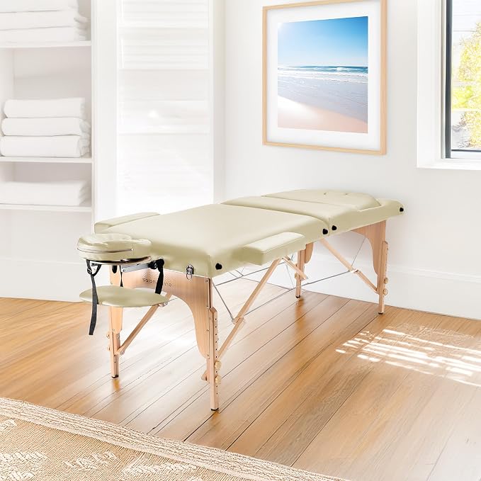 Saloniture Professional Portable Massage Table with Backrest - Cream