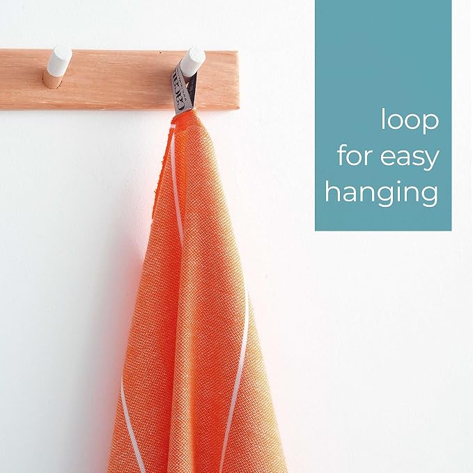 Cacala 100% Turkish Cotton Kitchen Tea Towels, Highly Absorbent Luxury Soft Quick Drying Dish Towel with Hanging Loop for Gym, Yoga, Bath, Sports, Cleaning and Kitchen (23 x 36), Orange