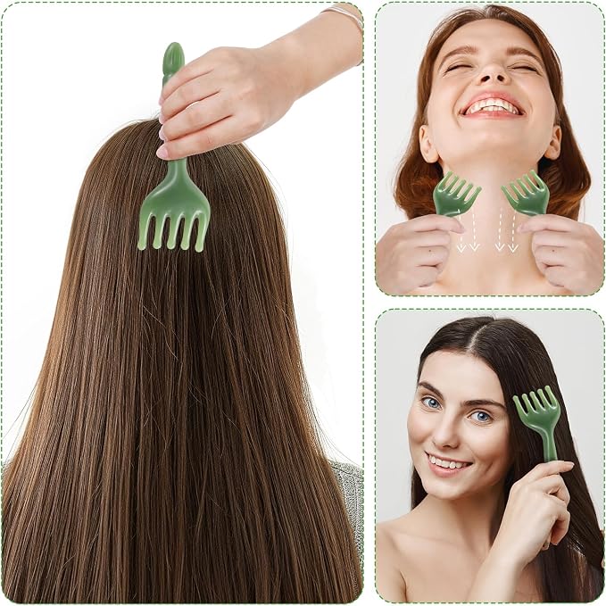 WY LIGHTING LEVEL 2Pcs Head Massager Manual Hair Scalp Massager Gua Sha Five Claw Massage Tool Comb Portable Handheld Resin Relax Tool for Father's Day Mother's Day Gifts (Green)
