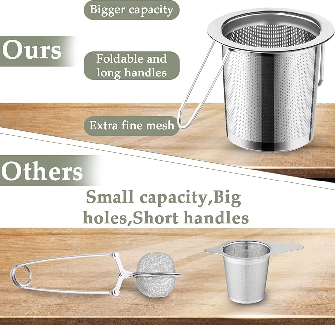 Hoolerry 6 Pcs Tea Strainer, Stainless Steel Tea Infuser Hanging on Teapots Mugs Cups to Steep, Tea Infusers for Loose Tea, Fine Mesh Filters Tea Diffuser Long Handled for Loose Tea Brewing Experience