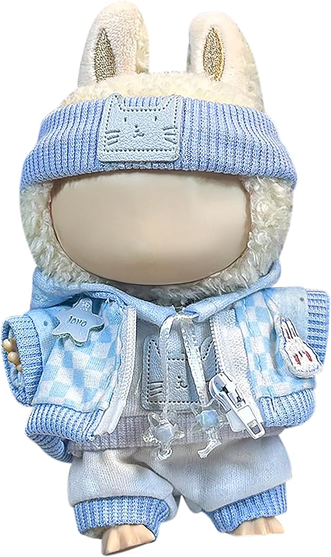Clothes Fit for 17CM Doll, Fashion Doll Clothes Outfit Set Cute Theme Designer Toys Dress Accessories for Collector Fans Display (Light Blue Grid)