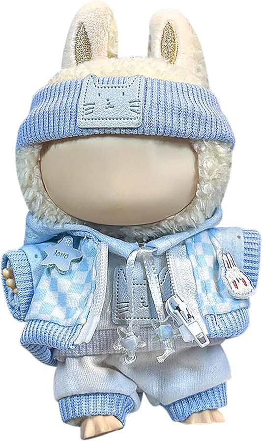 Clothes Fit for 17CM Doll, Fashion Doll Clothes Outfit Set Cute Theme Designer Toys Dress Accessories for Collector Fans Display (Light Blue Grid)