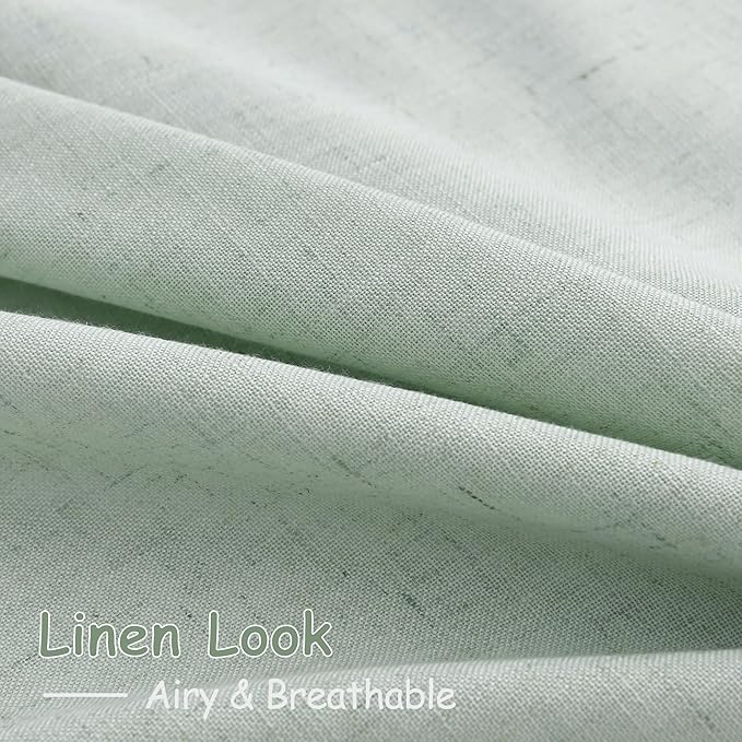 Nanspring Aqua Green Linen Curtains 52x72 Inch 2 Panels | Semi Sheer Light Filtering, Back Tab Rod Pocket, Living Room & Bedroom, Modern Farmhouse Decor