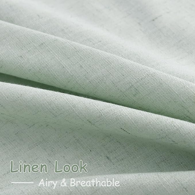 Extra Long Aqua Green Linen Curtains 120 Inch for Living Room 2 Panels Set Rod Pocket Back Tab Light Filtering Semi Sheer Linen Window Drapes Privacy High Ceiling Drapes for Farmhouse 52x120