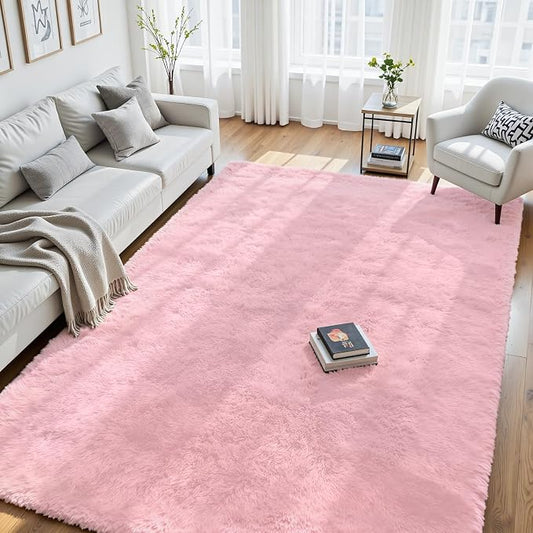 6x9 Area Rug for Living Room, Ultra Soft Fluffy Pink Rugs for Bedroom, Non Slip Large Shag Carpet, Fuzzy Plush Nursery Rug, Thick Washable Indoor Floor Carpets for Kids Office Dorm Home Decor