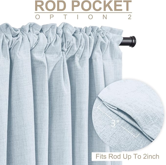100% Blackout Shield Chambray Blue Linen Blackout Curtains for Bedroom 90 Inches Long, Back Tab/Rod Pocket Living Room Drapes, Thermal Insulated Blackout Curtains 2 Panels Set, 50" W x 90" L