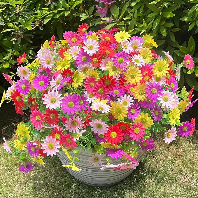 Alupssuc 20Pcs Artificial Flowers for Outdoors UV Resistant，No Fade Faux Daisy Flowers Weatheroof Fake Flowers for Indoor Outdoor Decor Real Touch Silk Flowers for Garden Proch Patio Mixed 5 Colors