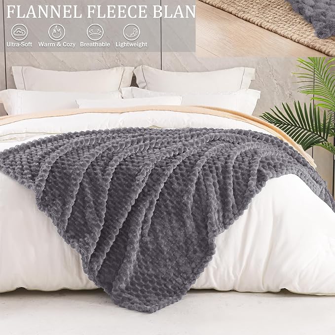 Exclusivo Mezcla 3D Fleece King Size Blanket for Bed, Dark Grey | Extra Soft Fuzzy Plush Lightweight Bed Blankets, Cozy Fluffy Decorative Blankets for All Seasons, 90x104 Inches