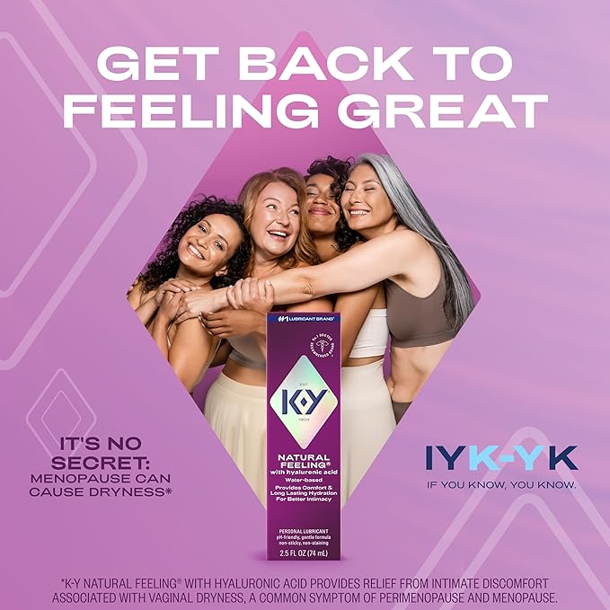 K-Y Natural Feeling with Hyaluronic Acid, Water Based Lube for Sex, Sex Toy & Anal Lube, Non-Sticky & pH-Friendly Personal Lubricant, Condom-Friendly, Travel Size, 2.5 Fl Oz
