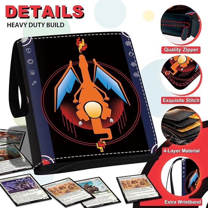 1008 Card Binder 9 Pocket, 3-Ring Trading Card Binder with 56 Page Removable Sleeves, High Storage Waterproof Trading Card Holder Collection Album Carrying Organizer for MTG TCG Cards-Dragon&Turtle