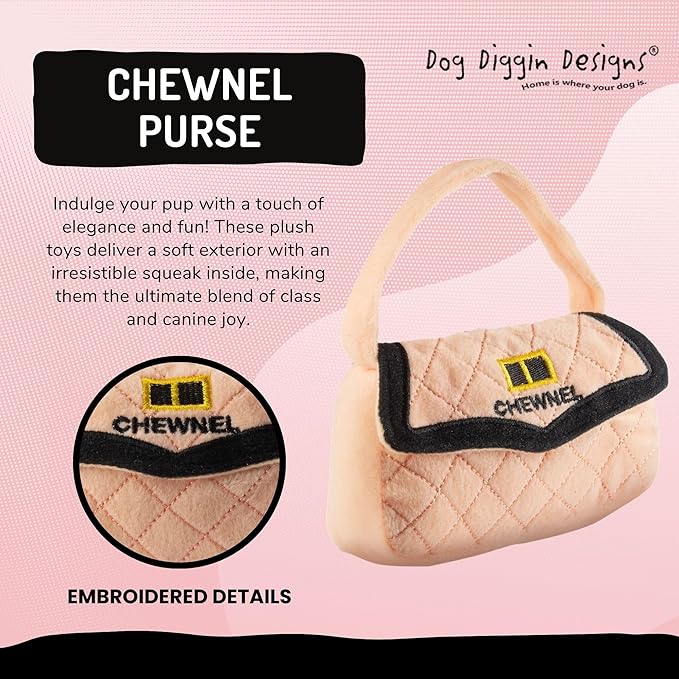 Dog Diggin Designs Runway Pup Collection | Unique Squeaky Parody Plush Dog Toys – Haute Couture Purses & Handbags