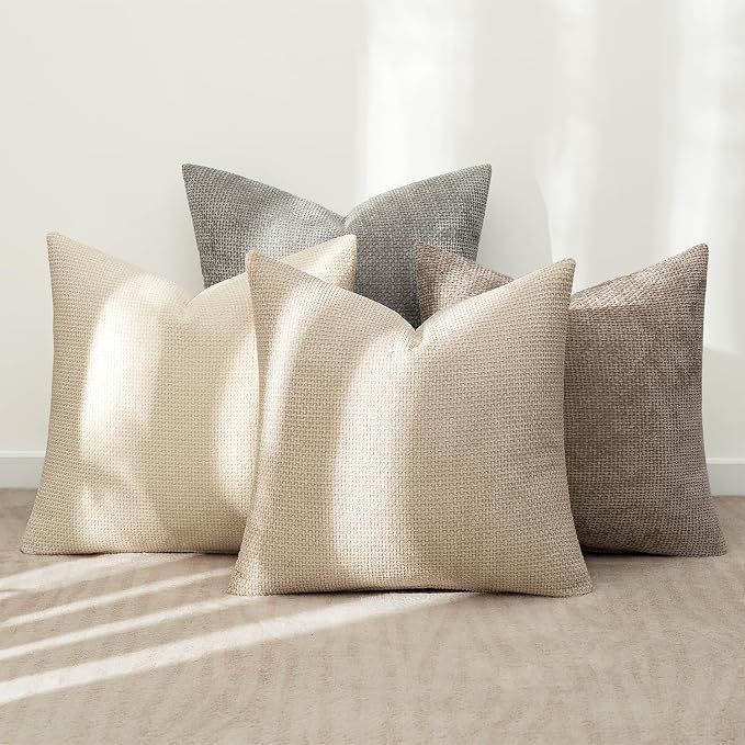MIULEE Decorative Chenille Pillow Covers Neutral Beige 20x20 Pack of 4 | Modern Home Decor, Cozy Cream Collection, Couch Throw Pillows, Farmhouse Boho Cushion Covers for Sofa Bed Living Room