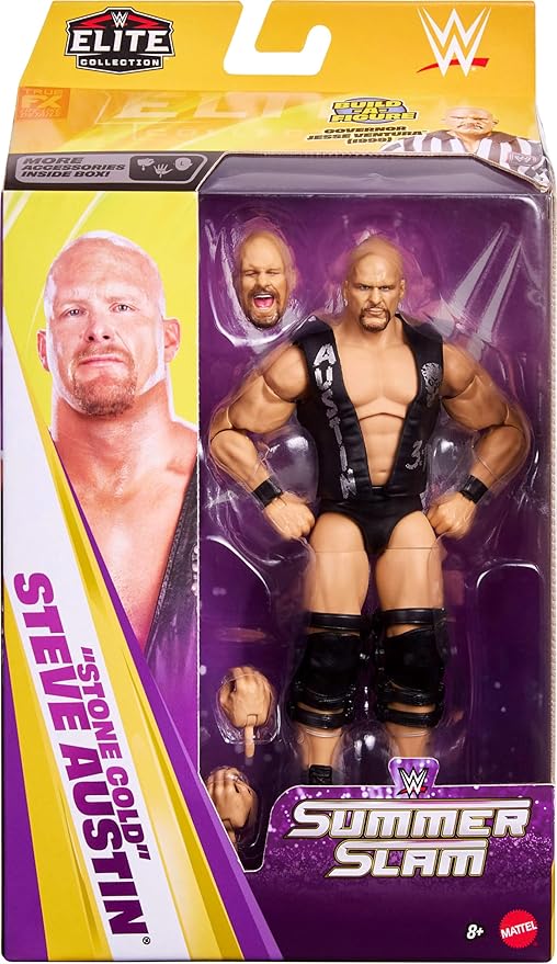 Mattel WWE Elite Collection Action Figure & Accessories, Premium Live Event “Stone Cold” Steve Austin Set, SummerSlam Series with Jesse “The Body” Ventura Build-A-Figure Parts