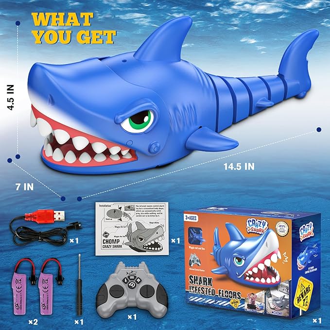 Remote Control Shark Toy for Kids 3+ - Rechargeable RC Shark Robot with Realistic Biting Action, Interactive Gifts for Boys Ages 3-12, Stocking Stuffers, Birthday Gifts