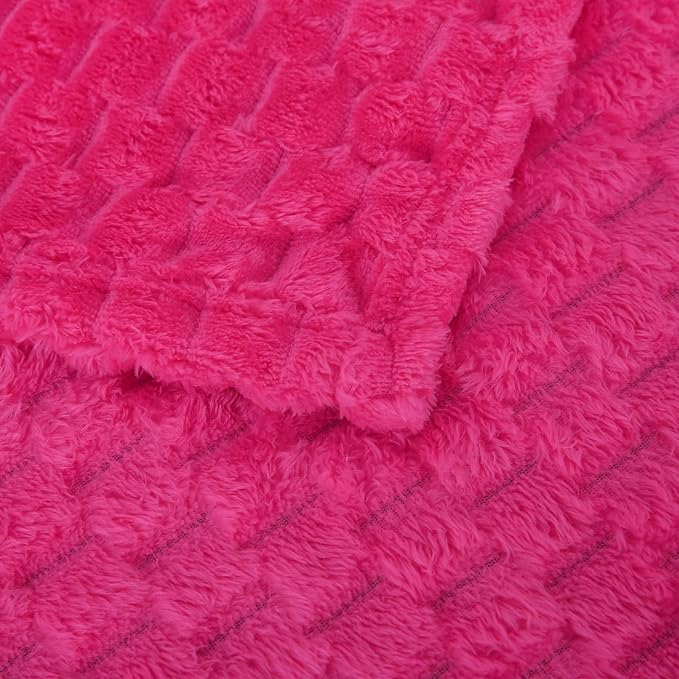 Puncuntex Hot Pink Throw Blanket 50"×60" Gifts for Mom Fuzzy 3D Jacquard | Decorative Flannel Fleece Super Soft Plush Cozy Blanket for Couch Sofa Chair Lightweight