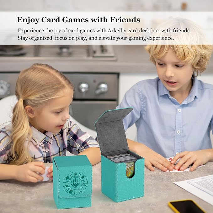 Arkeiliy Card Deck Box, 110+ Storage MTG Deck Box with 50 Pcs Card Sleeve, Collectible Trading Card Cases for Magic Commander and More (Turquoise)
