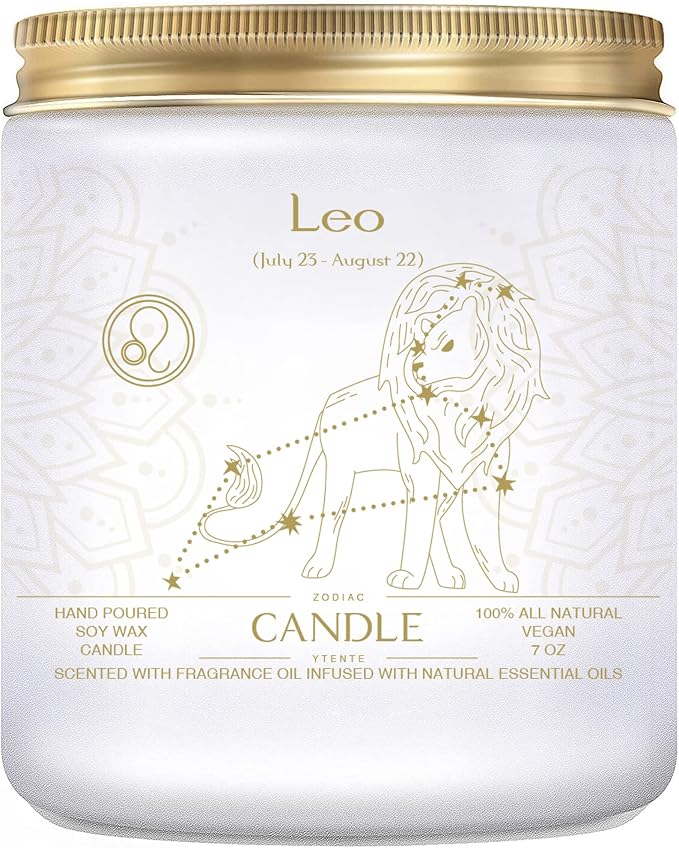 Leo Zodiac Crystal Candles - Astrology Gifts for Women, Scented Candle Jar for Birthday or Sister Zodiac Gift