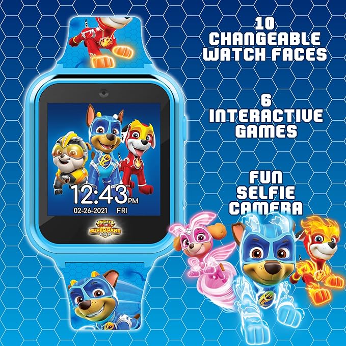 Accutime Paw Patrol Smart Watch with Camera for Kids and Toddlers - Interactive Smartwatch for Boys & Girls Featuring Games, Voice Recorder, Calculator, Pedometer, Alarm, Stopwatch, with USB Cable