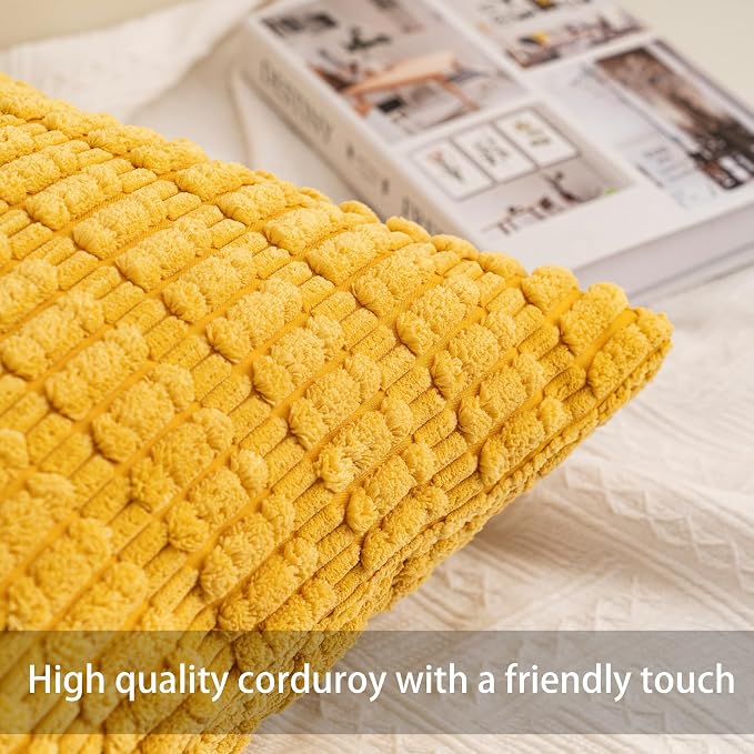 Aegero Pack of 2 Corduroy Decorative Throw Pillow Covers 24x24 Inch, Yellow | Fall Soft Striped Pillow Covers Modern Farmhouse Home Decor Christmas Throw Pillow Covers for Sofa Living Room Couch Bed