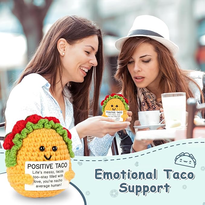 Emotional Support Crochet, Positive Crochet Taco, Encouragement Gifts for Women Men Birthday Christmas Self Care Friends Coworkers Relaxation Gift Desk Home Fall Decor Inspirational Support