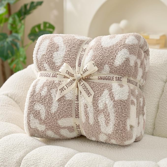 Snuggle Sac Leopard Microfiber Blanket, Queen Size Beige, 90x90 inches, Reversible Cheetah Pattern, Warm, Soft, Cozy