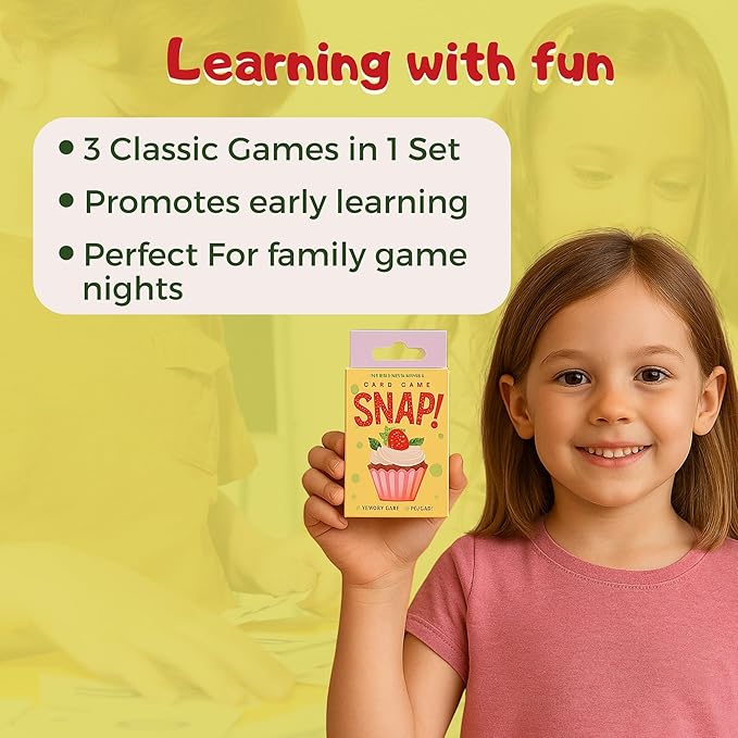 3-in-1 Snap Card Games for Kids | 52 Cards with 4 Jokers | Memory, Matching & Brain Games | Educational Preschool Learning for Toddlers & Kids 2-6 | Family Travel Game