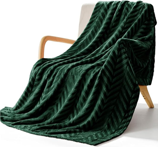 Whale Flotilla Flannel Fleece Fall Throw Blanket for Couch, Emerald Green | Lightweight Breathable Soft Sofa Throws, Plush Fluffy Chevron Design Decorative Blankets for Home Life, 50x60 Inch