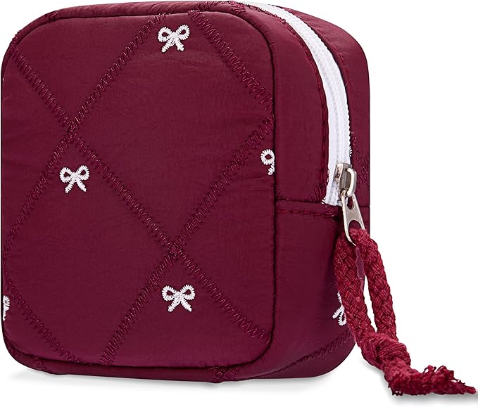 Period Bag for Girls, Quilted Period Pouch for Women, Sanitary Napkin Storage Bag Menstrual Pad Pouches Tampon Holder for Purse Pad Bag Gifts for Teen Girls(Red)