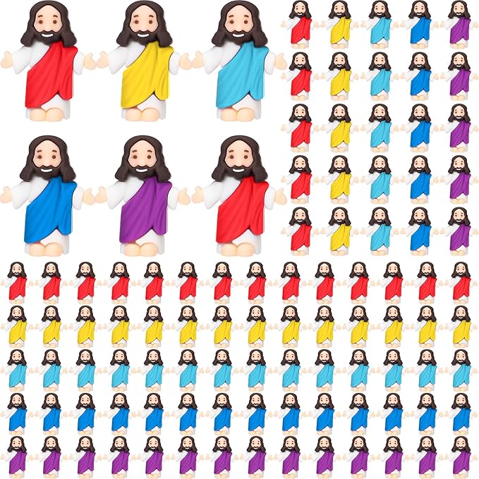 Barydat 200 Pcs Little Jesus Figures Baby Mini Jesus Figurines Bulk to Hide and Seek Tiny Miniature Christ Savior Figurine Toys Religious Gift for Easter Egg Stuffer Sunday School Baptism, Multicolor