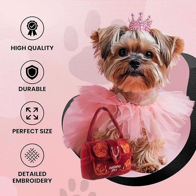 Dog Diggin Designs Runway Pup Collection | Unique Squeaky Parody Plush Dog Toys – Haute Couture Purses & Handbags