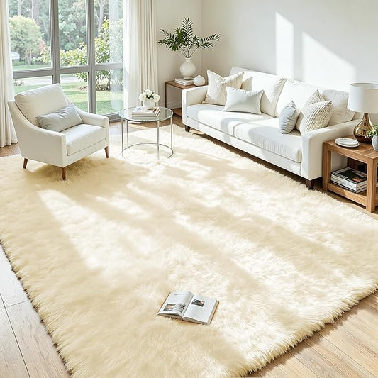 5x8 Area Rug for Living Room, Ultra Soft Fluffy Cream White Rugs for Bedroom, Non Slip Large Shag Carpet, Fuzzy Plush Nursery Rug, Thick Washable Indoor Floor Carpets for Kids Office Dorm Home Decor