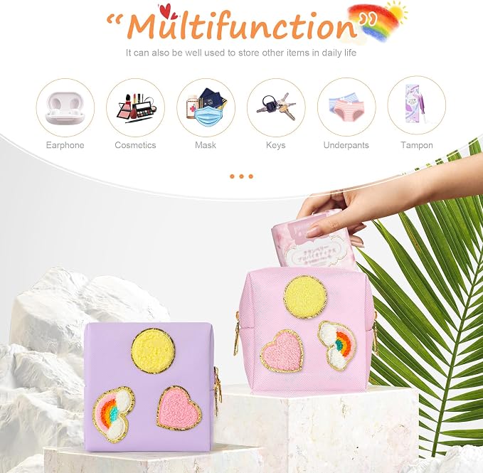 2 Pack Period Bag, PU Leather Sanitary Napkin Storage Bag for Feminine Pads Liners Tampons and Reusable Pads,Functional Sanitary Pads Pouches First Period Kit for Women Ladies Gift