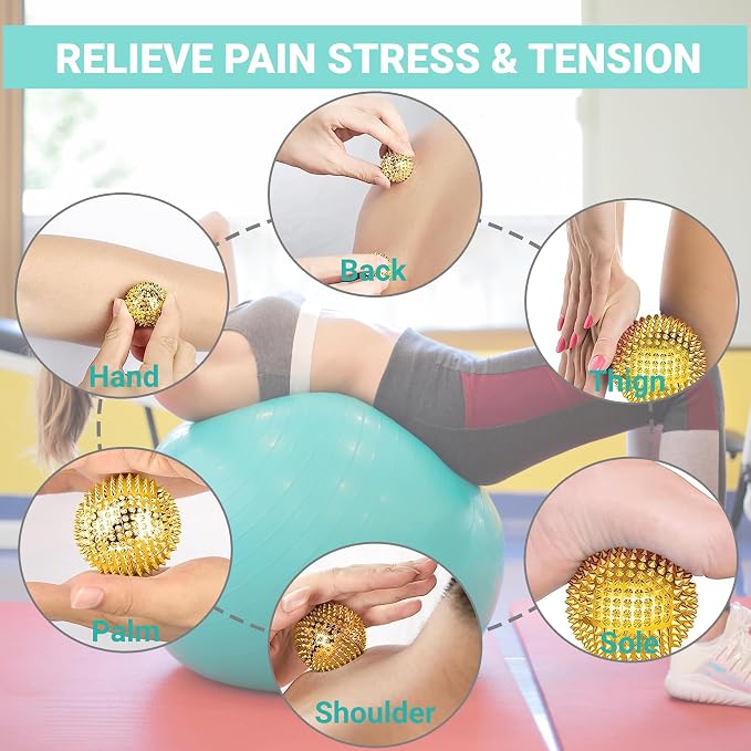 Spiky Magnetic Massage Balls - Gold Hand Acupuncture Ball 1 Pair for Adult and Kid, Exercise Squeeze Balls for Pain Pressure and Stress Relief