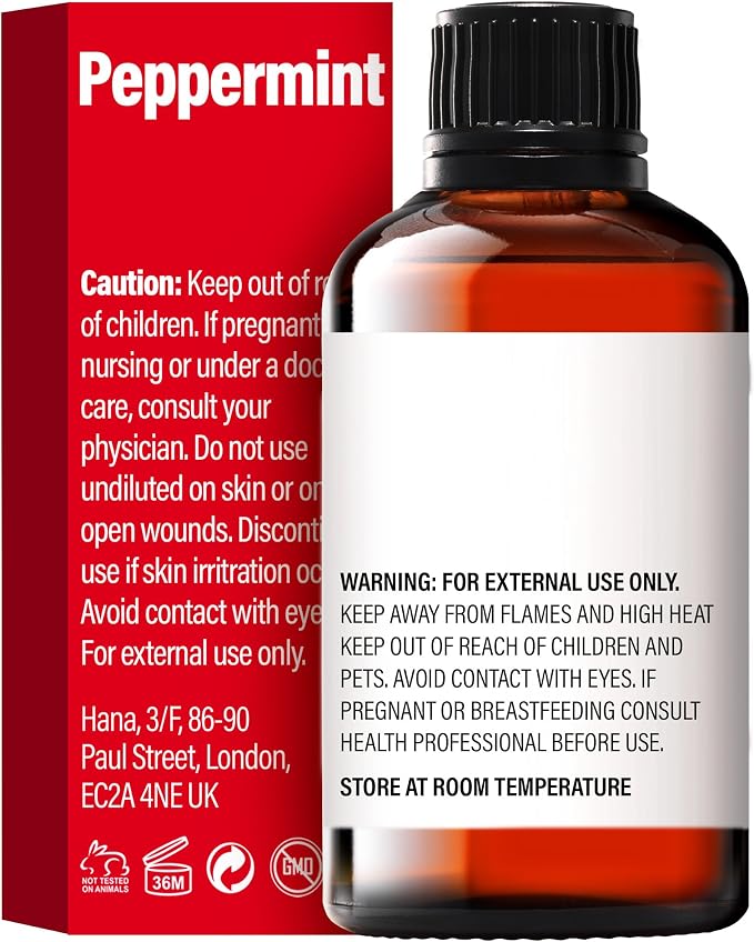 H'ana Peppermint Oil - 1.02 Fl Oz Peppermint Essential Oil for Hair, Skin, Diffuser, Aromatherapy & DIY