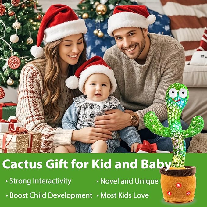Dancing Talking Cactus Plush Toy for Kids - Volume Adjustable Mimicking and Singing Cactus with Music & Light - Funny Birthday Gifts for Years Old Boy Girl