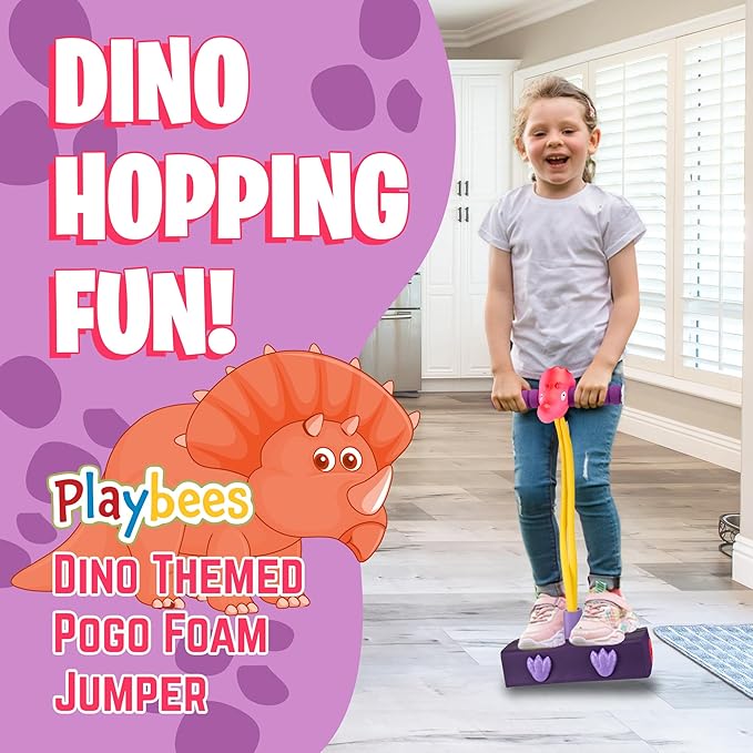 Playbees Triceratops Foam Pogo Stick Jumper for Kids 3, 4, 5, 6, 7 Years Old - Inside & Outside Fun - Dinosaur Themed Bungee Ideal for Kids Fun, Gifts, Christmas, Birthday for Boys & Girls