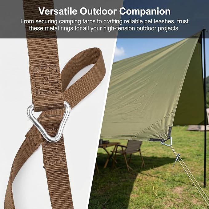 Trampoline Replacement Mteal Triangle Buckle, 20pcs Stainless Steel V-Rings Hooks Universal Triangle Buckle or Safer Jumping Bed Repair, Trampoline Accessories for Webbing Backpack Handbag DIY Kit
