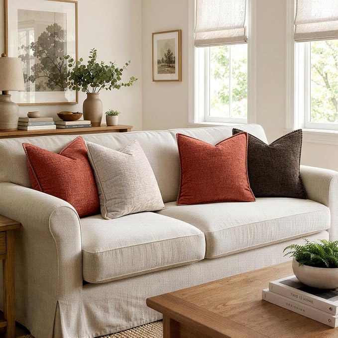 MIULEE Decorative Couch Throw Pillow Covers 18x18 Inch Dark Brown 2 Pack | Farmhouse Pillow Covers with Stitched Edge, Soft Chenille Cushion Cases, for Sofa Bed Living Room Home Decor