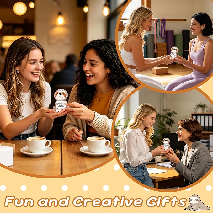 OkiyiD Meditation Gifts for Women Girls- Mini Sloth Yoga Crochet Emotional Support Relaxation Gifts for Women,Mindfulness Calm Your Mind for Stress & Anxiety Relief Wellness Gift for Women Friends