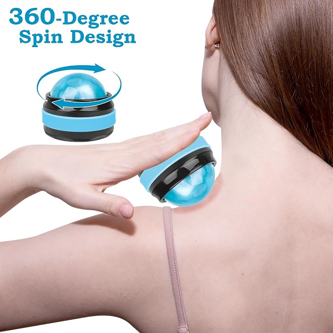 Coolrunner Massage Ball, Manual Roller Massager, 2-Pack Handheld Self Massage Therapy and Relax Full Body Tools for Sore Muscles, Shoulders, Neck, Arms, Legs, Back, Foot, Body (Blue+Pink)