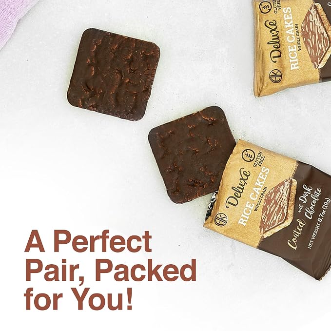 Deluxe & Bla Bla Chocolate Covered Rice Cakes 12 Pack – Whole Grain, Gluten-Free, Kosher Snack – Low-Calorie & Crunchy – Coated with Dark & White Chocolate & Strawberry Yogurt (19g Each)