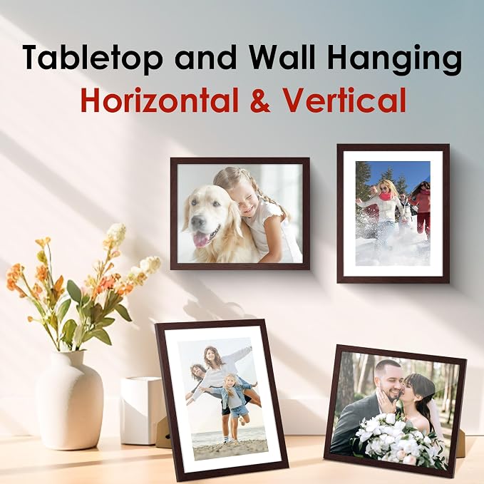 Brown 8x10 Picture Frame Set of 2, Collage for Tabletop or Wall Display