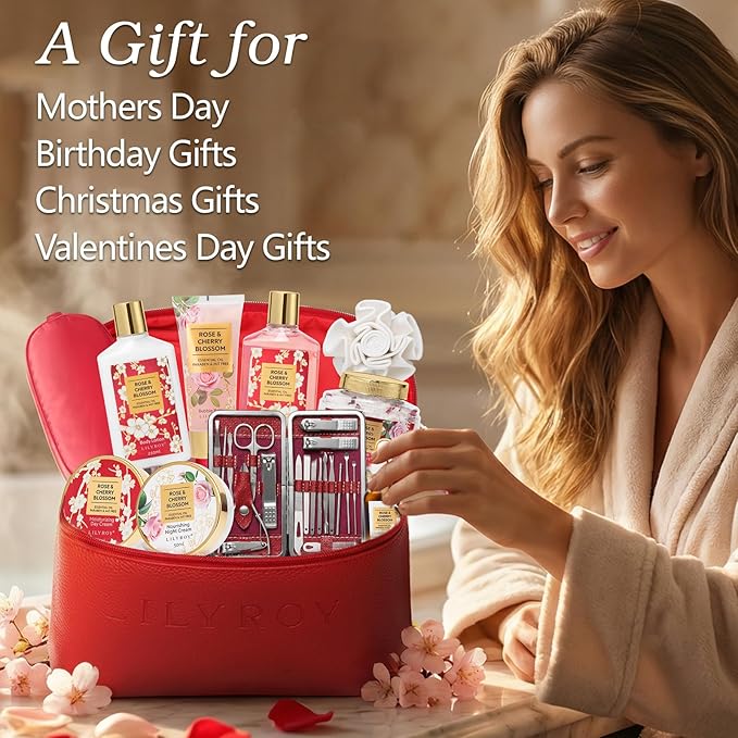 Mothers Day Gifts for Mom, Gifts for Women, Spa Gift Set for Women - Rose Bath and Body Gift Set Beauty Care Spa Kit with Shower Gel | Bath Kit, Valentines Day, Birthday, Christmas Gift for Mom
