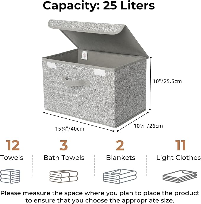 GRANNY SAYS Storage Baskets with Lids, Clothes Storage Boxes, Fabric Storage Bins, Keepsake Box, Closet Organizers and Storage, Gray, 2-Pack | Flip-Top Lid, Collapsible, Stackable, 3 Handles, Ideal for Closet Clothes Blanket Toys, Large, Gray, 2-Pack