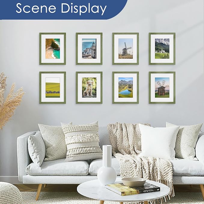 8x10 Picture Frame, Wall or Tabletop Display, Green Woodgrain,6 Pack | Display Pictures 5x7 with Mat or 8x10 Without Mat, Horizontal or Vertical, Gallery Wall Frame Set, Wedding Birthday Gifts