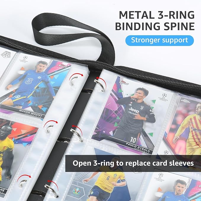 HBK Basketball Card Binder 400 Pockets, PU Leather with 50 Sleeves, 4 Pocket Trading Card Binder for Basketball Cards, Sports Card Collector Album with Zipper for Boys Girls