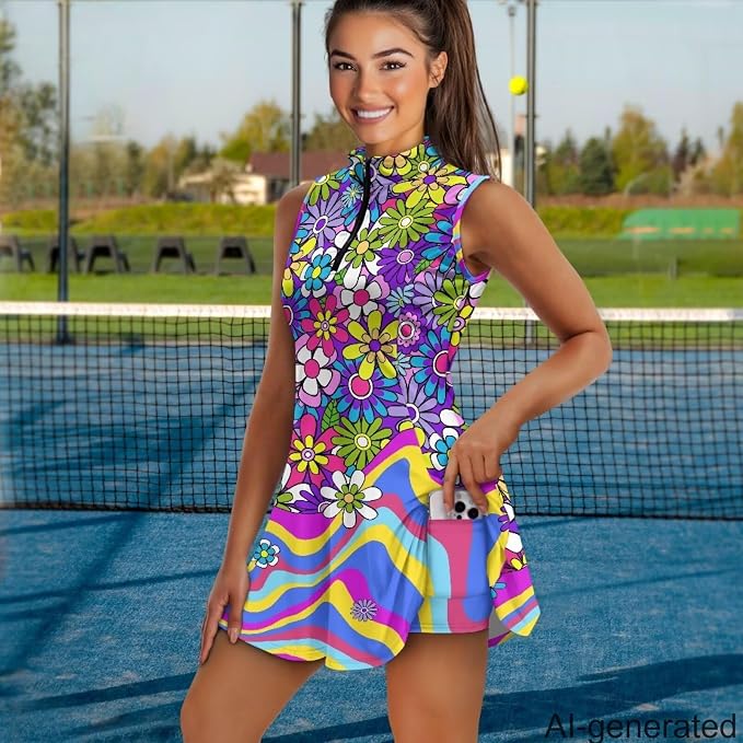 Golf Dress Tennis Dresses for Women with Built in Shorts and Pockets Sleeveless Athletic Dress Workout Dress