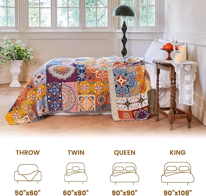 MSGKV Boho Throw Blanket 60"x80" Summer Cotton Roman Blanket for Couch | Muslin Throw, Roman Pattern, Reversible Woven, Twin Size Blanket, Lightweight Comfort, Farmhouse Decor, Machine Washable
