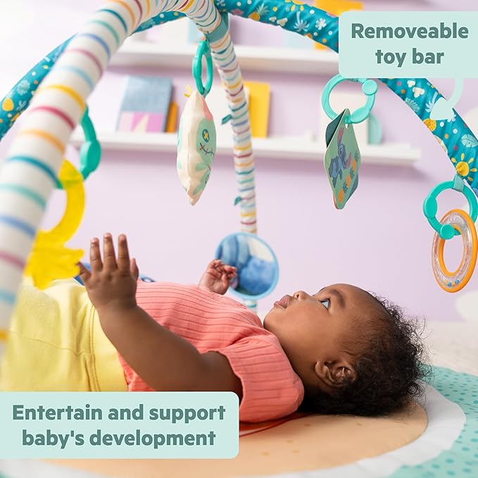 Bright Starts Disney Baby Stitch Party in Paradise Play Gym & Mat, Includes 5 Take Along Toys with Removable Stich Plush, Ages 0M+