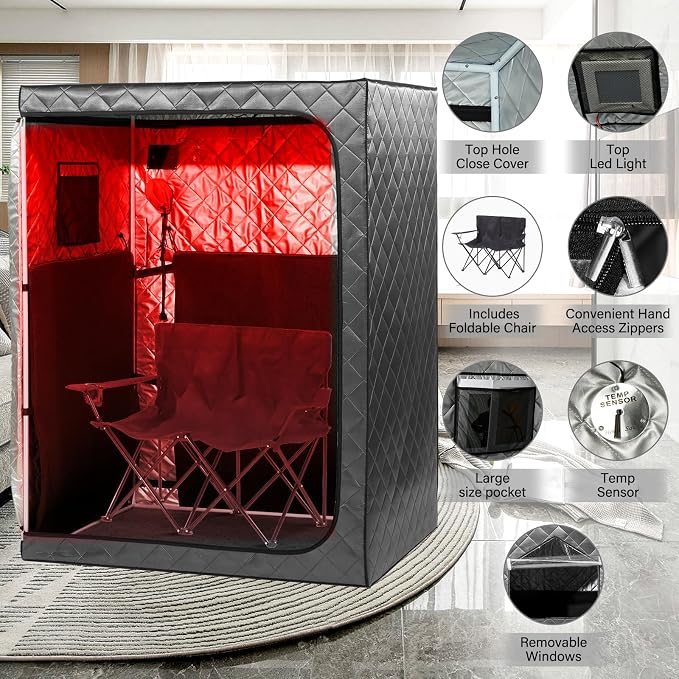 Full Body Portable Personal Infrared Saunas for Home, 2 Person Sauna Tent, at Home Sauna, Portable Infrared Sauna Two-Person Sauna Tent with 2 Foldable Chairs, Remote Control